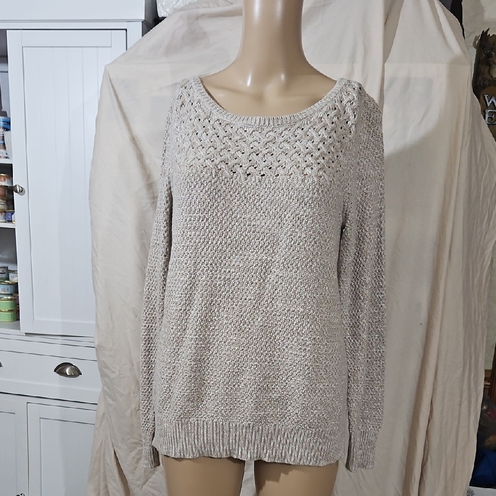 LOFT Women's Beige Crew Neck Sweater